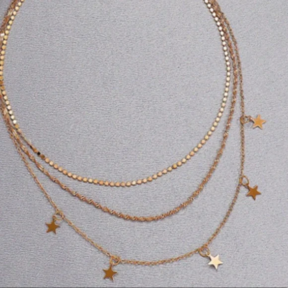 🆕 Goldtone Layered Star Design 3 Chain Necklace - Picture 4 of 8